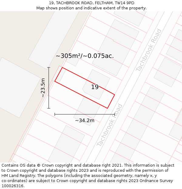 19, TACHBROOK ROAD, FELTHAM, TW14 9PD: Plot and title map