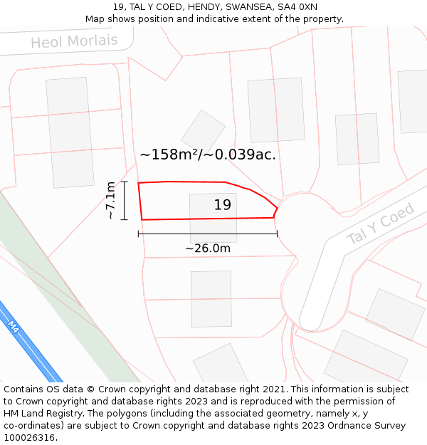 19, TAL Y COED, HENDY, SWANSEA, SA4 0XN: Plot and title map