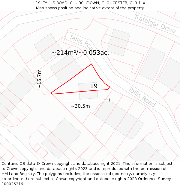 19, TALLIS ROAD, CHURCHDOWN, GLOUCESTER, GL3 1LX: Plot and title map