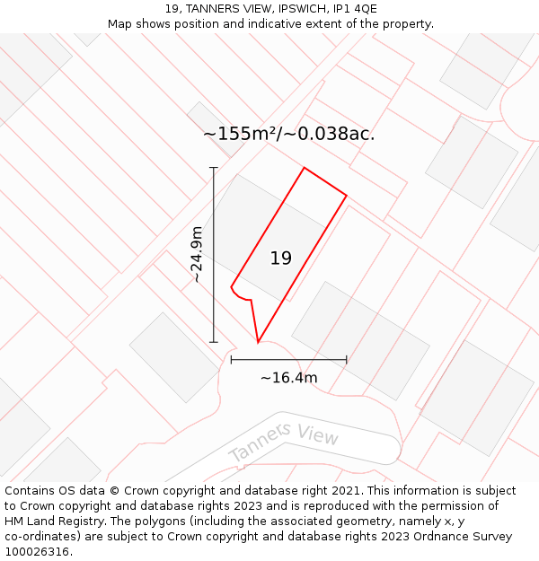 19, TANNERS VIEW, IPSWICH, IP1 4QE: Plot and title map