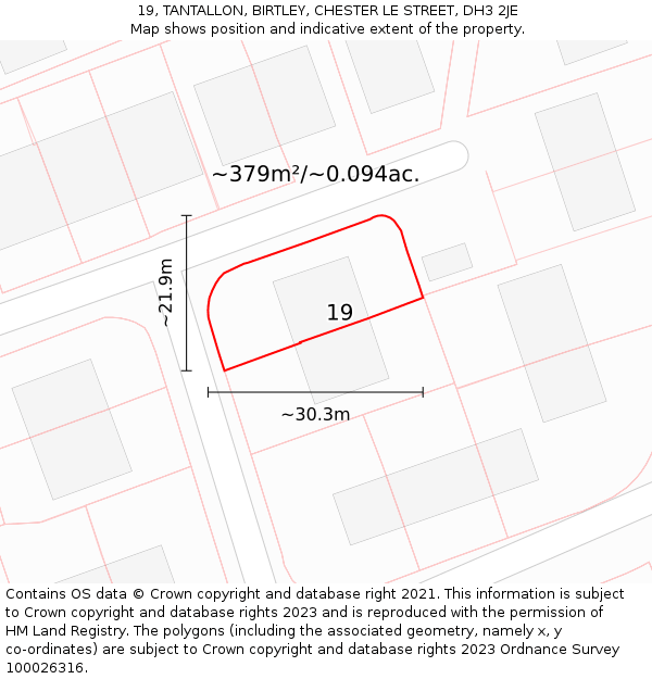 19, TANTALLON, BIRTLEY, CHESTER LE STREET, DH3 2JE: Plot and title map