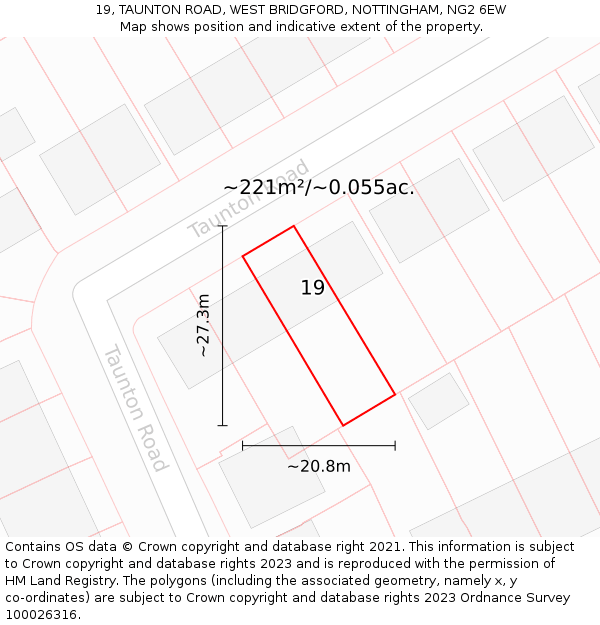 19, TAUNTON ROAD, WEST BRIDGFORD, NOTTINGHAM, NG2 6EW: Plot and title map