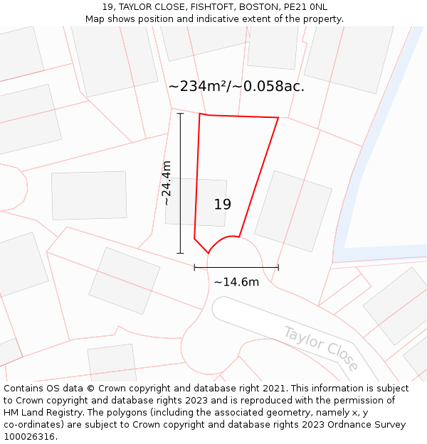 19, TAYLOR CLOSE, FISHTOFT, BOSTON, PE21 0NL: Plot and title map