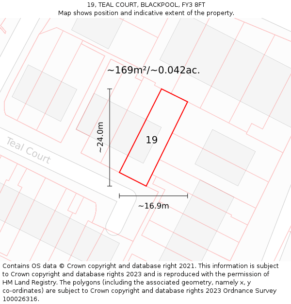 19, TEAL COURT, BLACKPOOL, FY3 8FT: Plot and title map