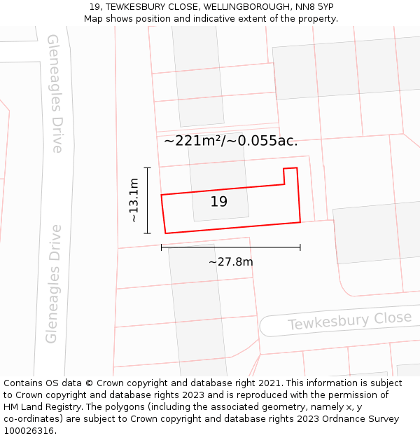 19, TEWKESBURY CLOSE, WELLINGBOROUGH, NN8 5YP: Plot and title map