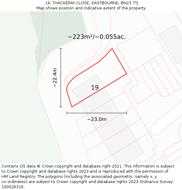 19, THACKERAY CLOSE, EASTBOURNE, BN23 7TJ: Plot and title map