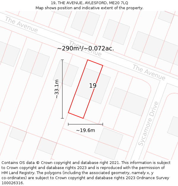 19, THE AVENUE, AYLESFORD, ME20 7LQ: Plot and title map