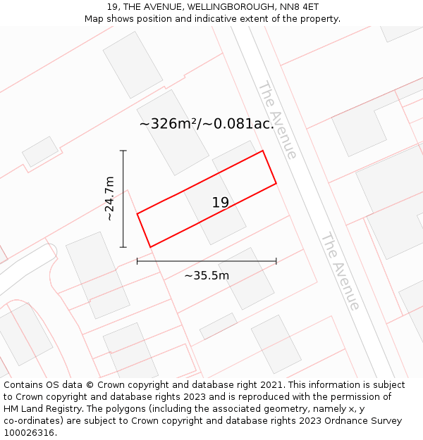 19, THE AVENUE, WELLINGBOROUGH, NN8 4ET: Plot and title map