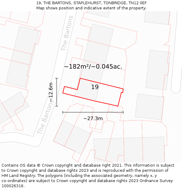 19, THE BARTONS, STAPLEHURST, TONBRIDGE, TN12 0EF: Plot and title map