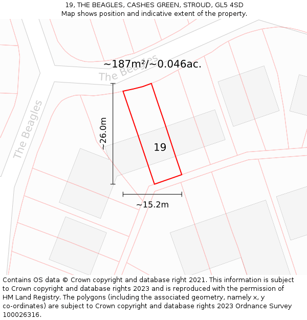 19, THE BEAGLES, CASHES GREEN, STROUD, GL5 4SD: Plot and title map