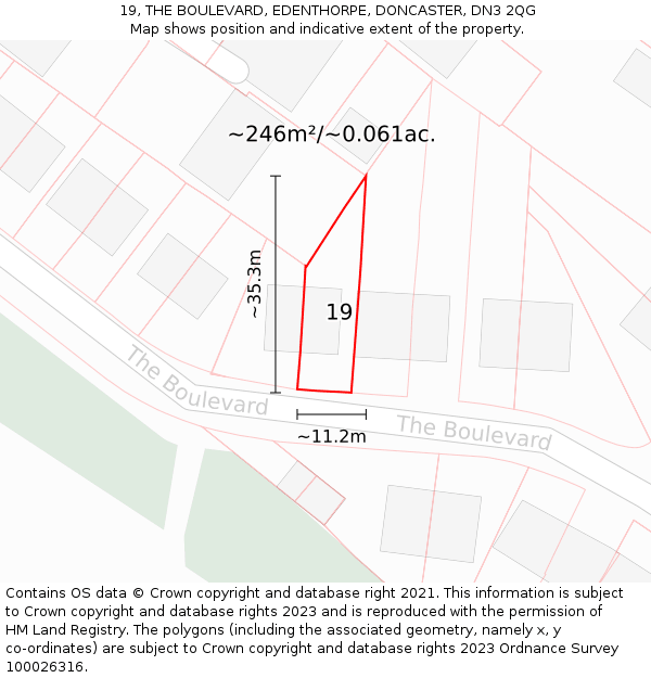 19, THE BOULEVARD, EDENTHORPE, DONCASTER, DN3 2QG: Plot and title map