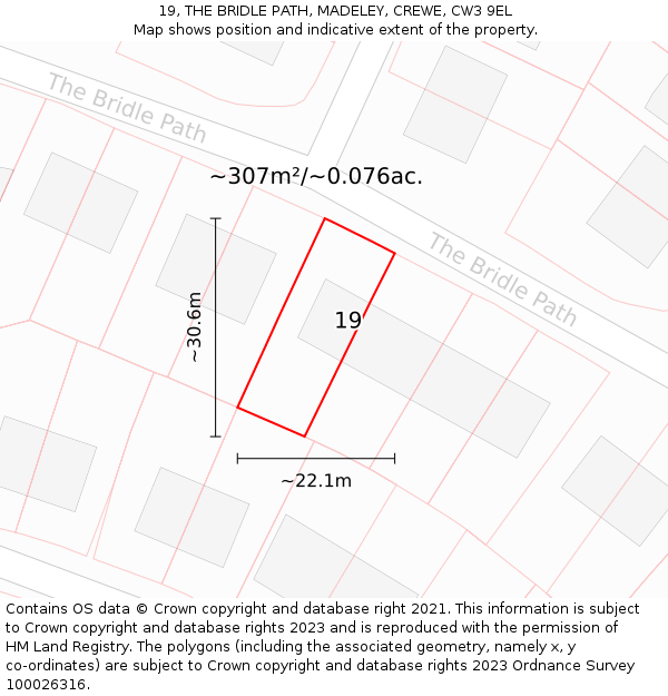 19, THE BRIDLE PATH, MADELEY, CREWE, CW3 9EL: Plot and title map