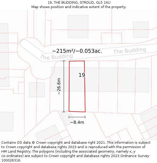 19, THE BUDDING, STROUD, GL5 1XU: Plot and title map