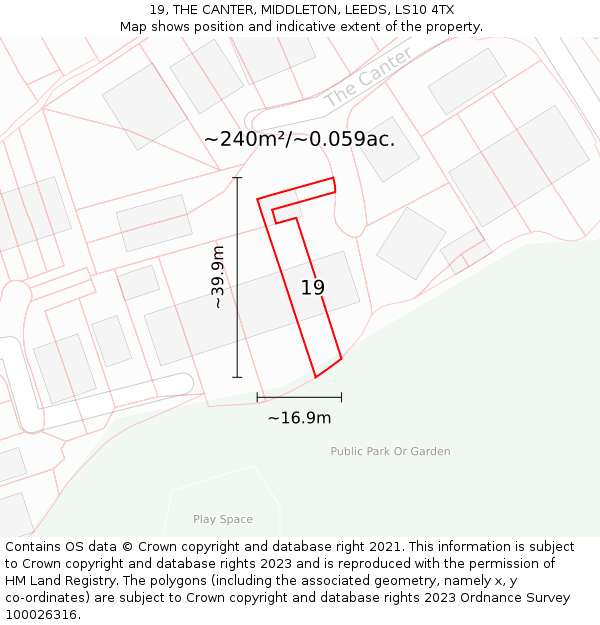 19, THE CANTER, MIDDLETON, LEEDS, LS10 4TX: Plot and title map