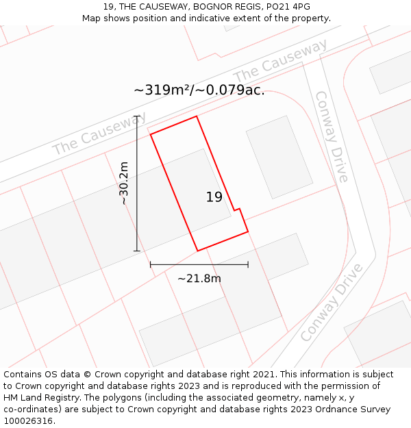 19, THE CAUSEWAY, BOGNOR REGIS, PO21 4PG: Plot and title map