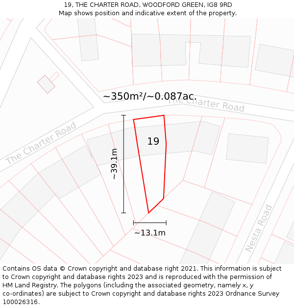 19, THE CHARTER ROAD, WOODFORD GREEN, IG8 9RD: Plot and title map