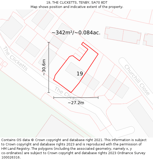 19, THE CLICKETTS, TENBY, SA70 8DT: Plot and title map