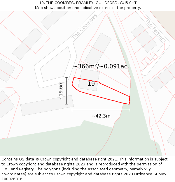 19, THE COOMBES, BRAMLEY, GUILDFORD, GU5 0HT: Plot and title map