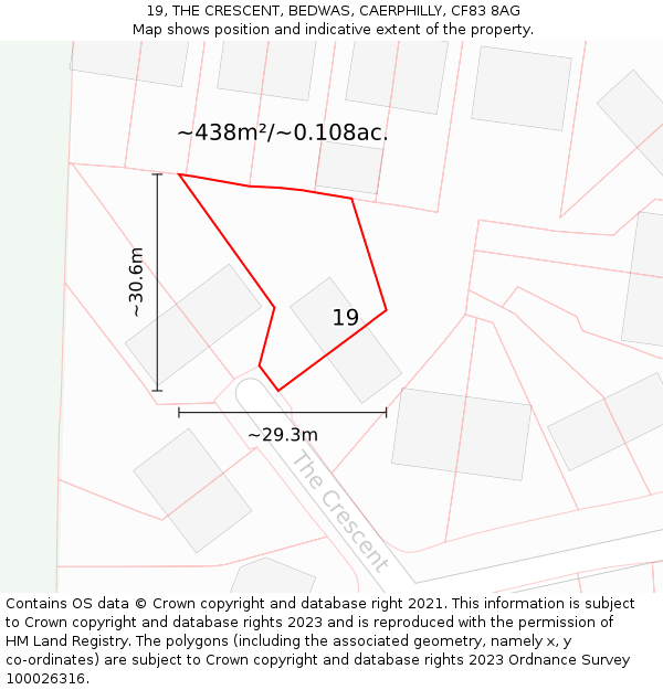19, THE CRESCENT, BEDWAS, CAERPHILLY, CF83 8AG: Plot and title map
