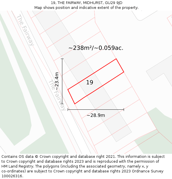 19, THE FAIRWAY, MIDHURST, GU29 9JD: Plot and title map