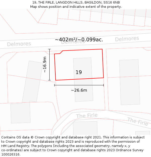 19, THE FIRLE, LANGDON HILLS, BASILDON, SS16 6NB: Plot and title map