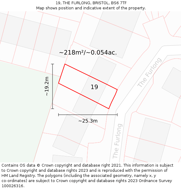 19, THE FURLONG, BRISTOL, BS6 7TF: Plot and title map