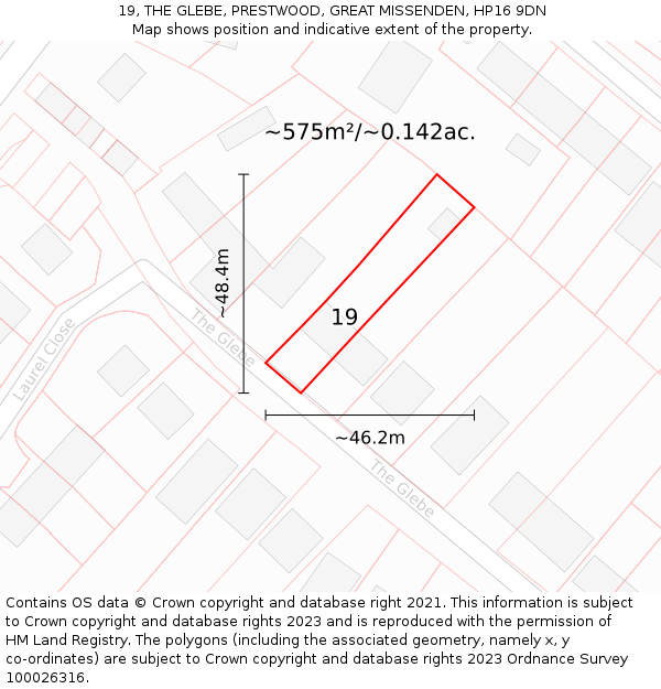 19, THE GLEBE, PRESTWOOD, GREAT MISSENDEN, HP16 9DN: Plot and title map
