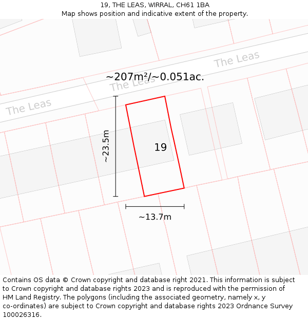 19, THE LEAS, WIRRAL, CH61 1BA: Plot and title map