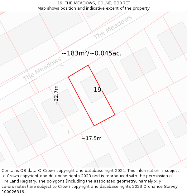 19, THE MEADOWS, COLNE, BB8 7ET: Plot and title map