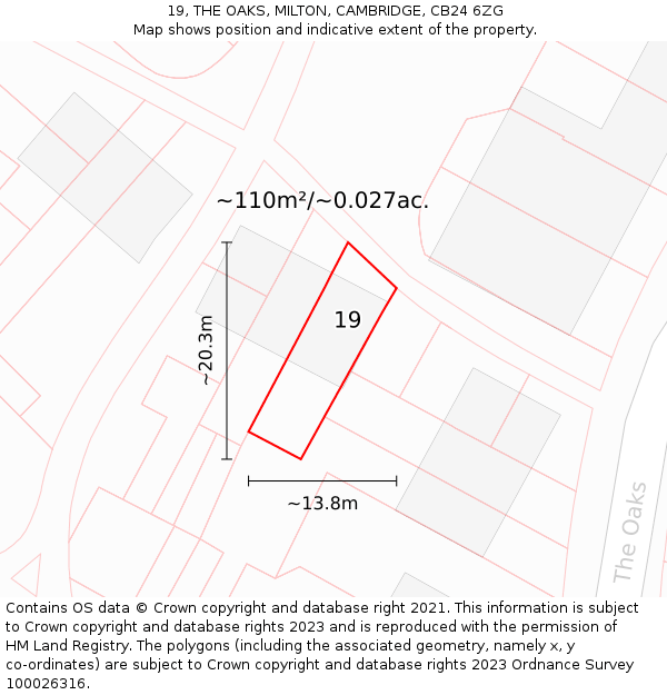 19, THE OAKS, MILTON, CAMBRIDGE, CB24 6ZG: Plot and title map