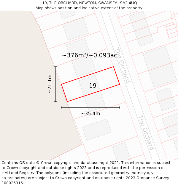 19, THE ORCHARD, NEWTON, SWANSEA, SA3 4UQ: Plot and title map