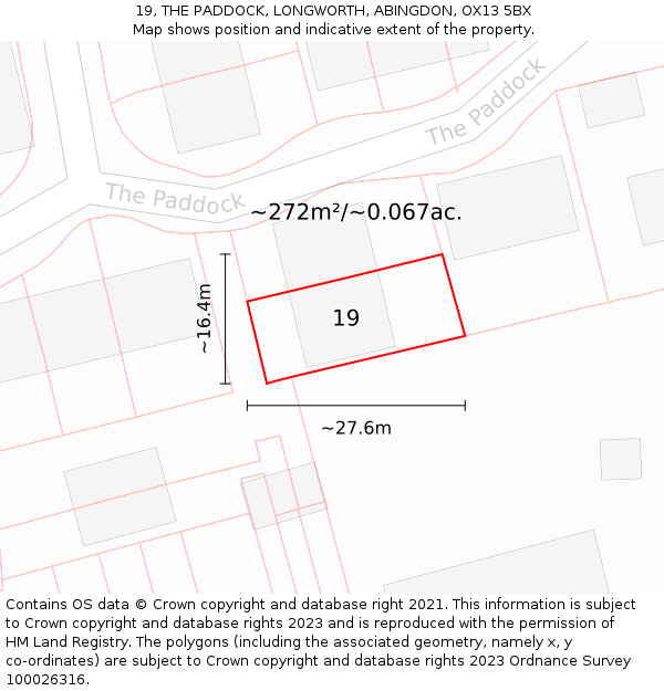 19, THE PADDOCK, LONGWORTH, ABINGDON, OX13 5BX: Plot and title map