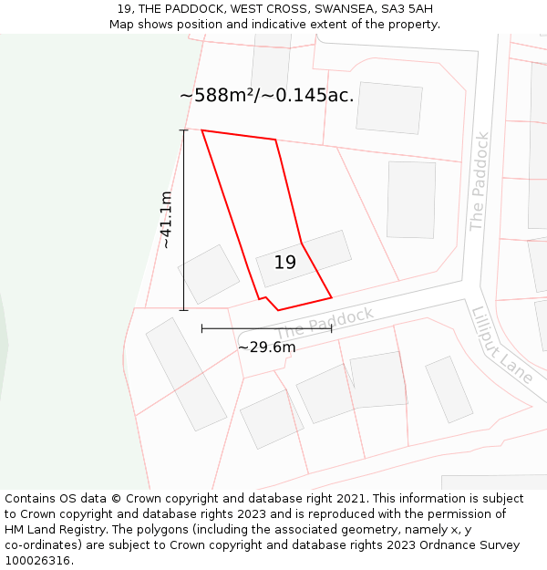 19, THE PADDOCK, WEST CROSS, SWANSEA, SA3 5AH: Plot and title map