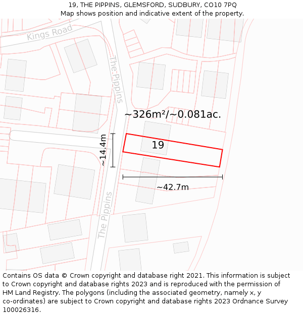 19, THE PIPPINS, GLEMSFORD, SUDBURY, CO10 7PQ: Plot and title map