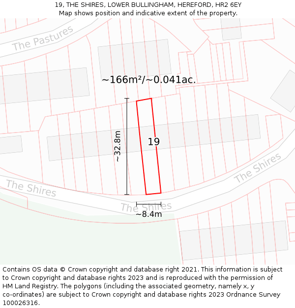 19, THE SHIRES, LOWER BULLINGHAM, HEREFORD, HR2 6EY: Plot and title map