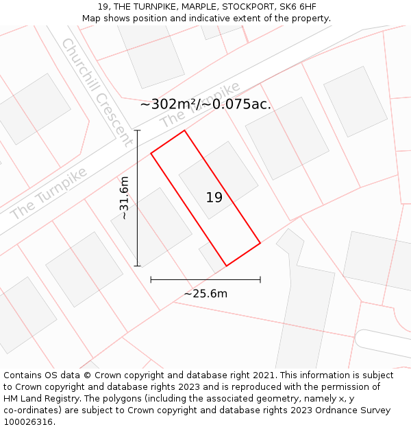 19, THE TURNPIKE, MARPLE, STOCKPORT, SK6 6HF: Plot and title map