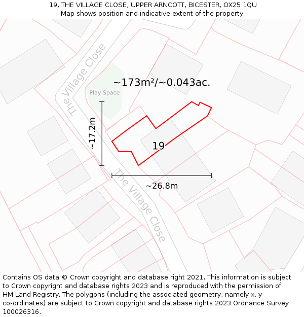 19, THE VILLAGE CLOSE, UPPER ARNCOTT, BICESTER, OX25 1QU: Plot and title map