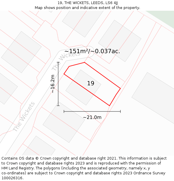 19, THE WICKETS, LEEDS, LS6 4JJ: Plot and title map