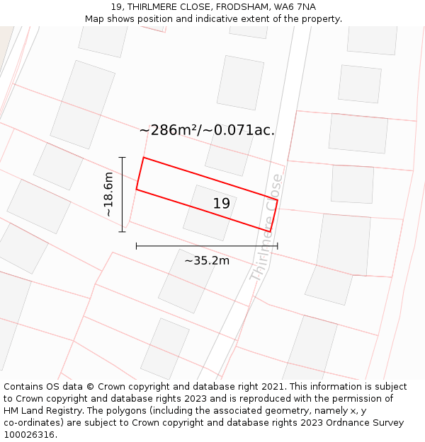 19, THIRLMERE CLOSE, FRODSHAM, WA6 7NA: Plot and title map