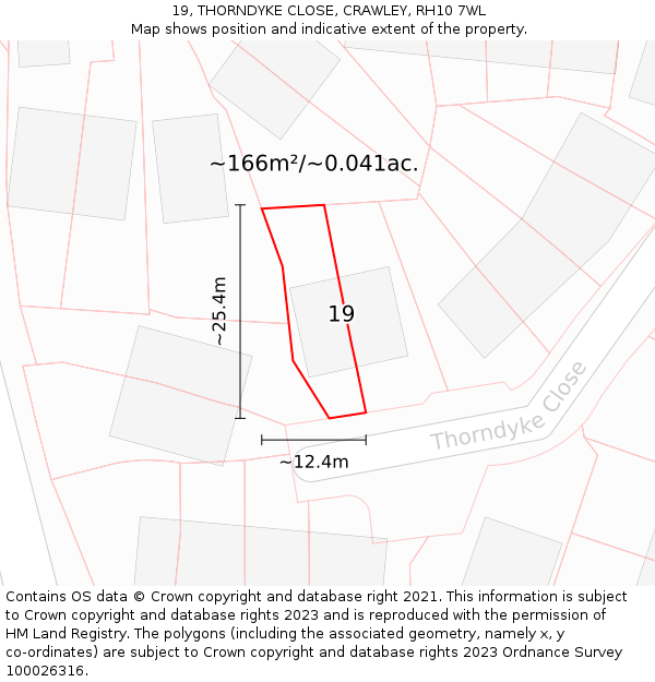 19, THORNDYKE CLOSE, CRAWLEY, RH10 7WL: Plot and title map