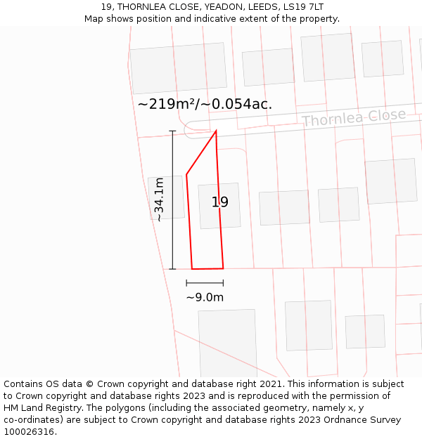 19, THORNLEA CLOSE, YEADON, LEEDS, LS19 7LT: Plot and title map