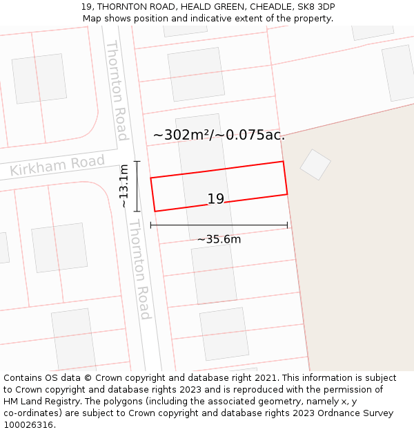 19, THORNTON ROAD, HEALD GREEN, CHEADLE, SK8 3DP: Plot and title map