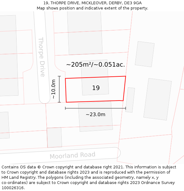 19, THORPE DRIVE, MICKLEOVER, DERBY, DE3 9GA: Plot and title map