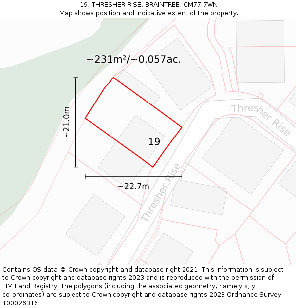 19, THRESHER RISE, BRAINTREE, CM77 7WN: Plot and title map