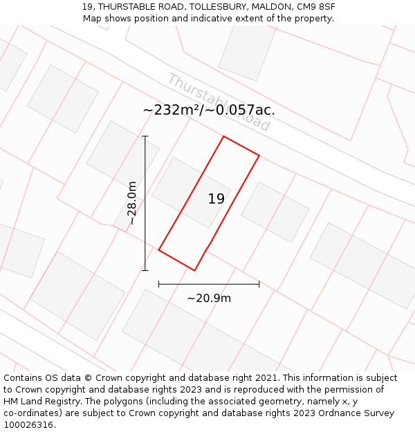 19, THURSTABLE ROAD, TOLLESBURY, MALDON, CM9 8SF: Plot and title map