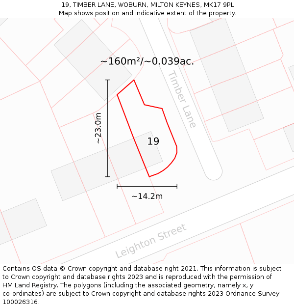 19, TIMBER LANE, WOBURN, MILTON KEYNES, MK17 9PL: Plot and title map
