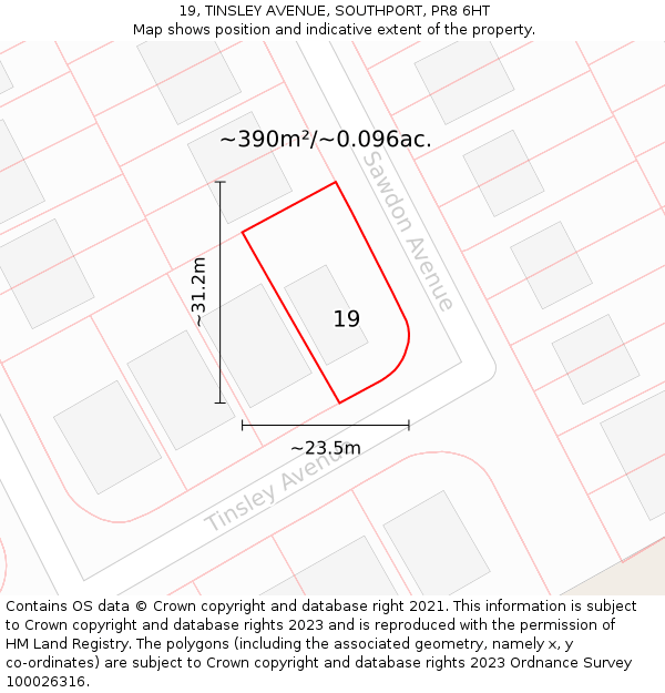 19, TINSLEY AVENUE, SOUTHPORT, PR8 6HT: Plot and title map