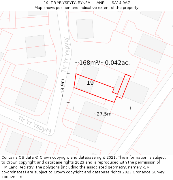 19, TIR YR YSPYTY, BYNEA, LLANELLI, SA14 9AZ: Plot and title map