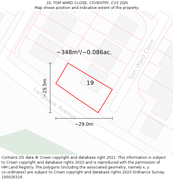 19, TOM WARD CLOSE, COVENTRY, CV3 2QN: Plot and title map