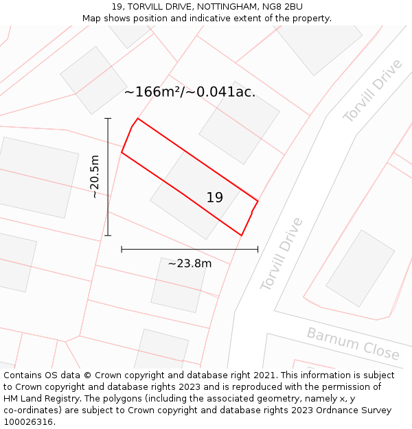 19, TORVILL DRIVE, NOTTINGHAM, NG8 2BU: Plot and title map